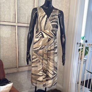 Banana Republic Lined Midi Sleeveless V-Neck Dress Pleats Back Zipper Size 6